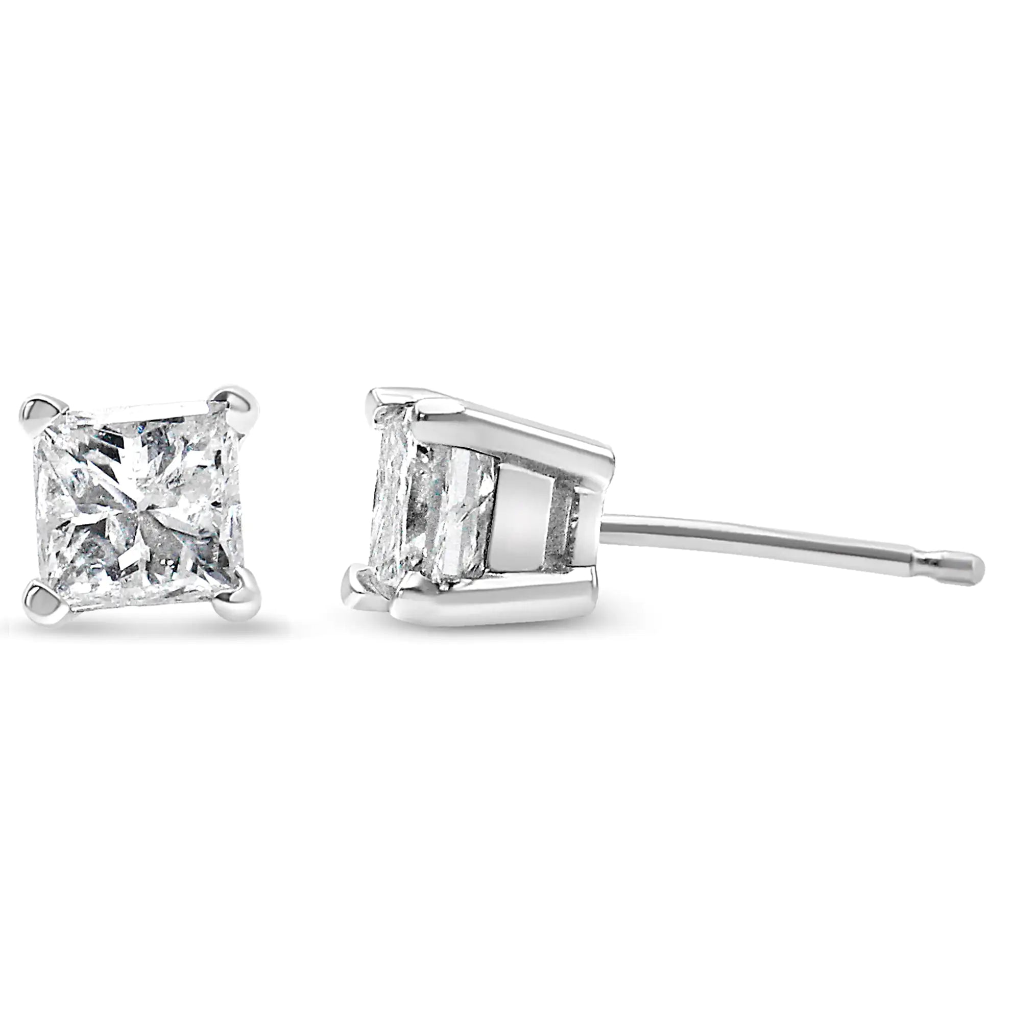 AGS Certified 14k White Gold Princess-Cut Solitaire Diamond Stud Earrings for Women - 0