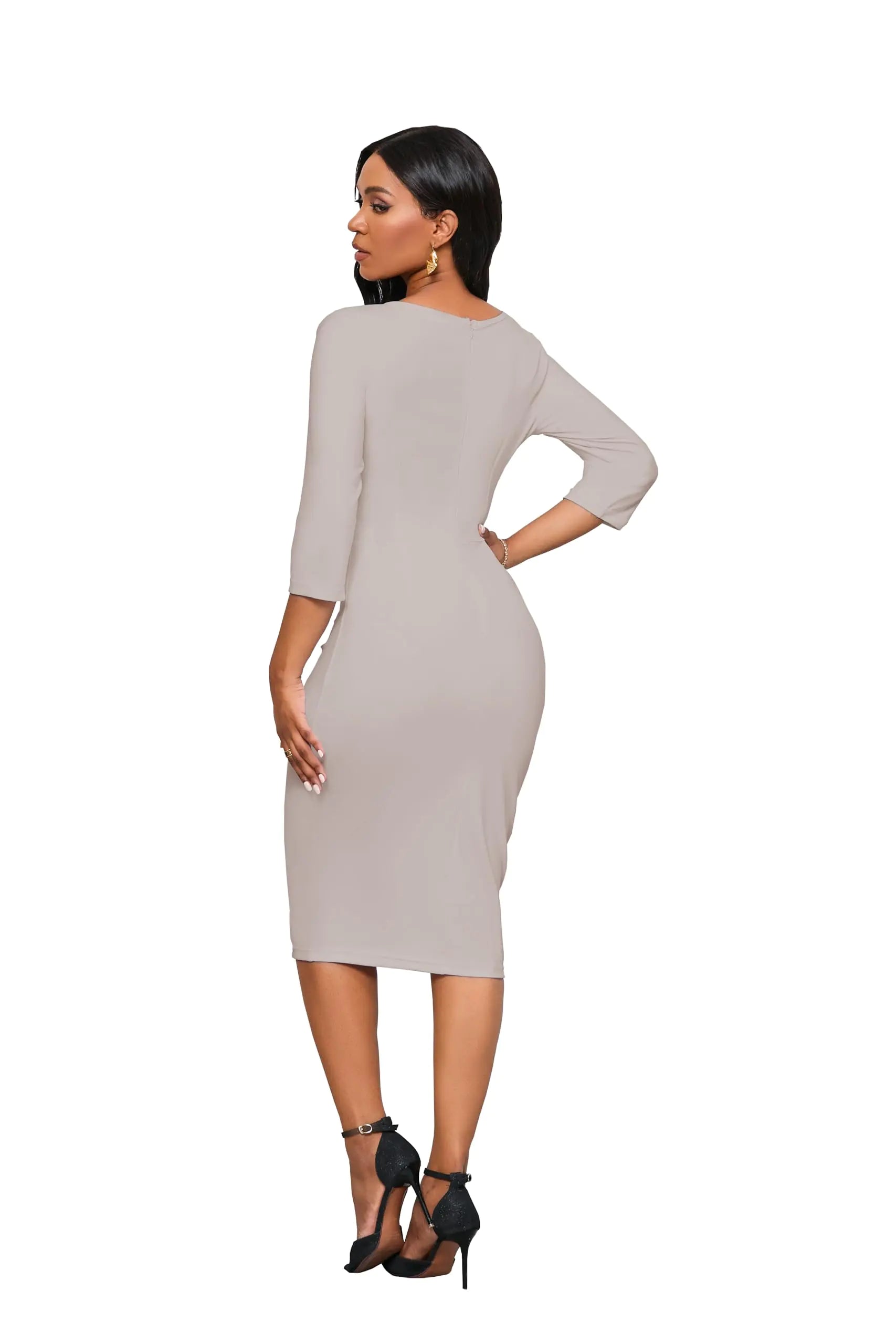 Women's 3/4 Sleeve Bodycon Midi Dress - 0