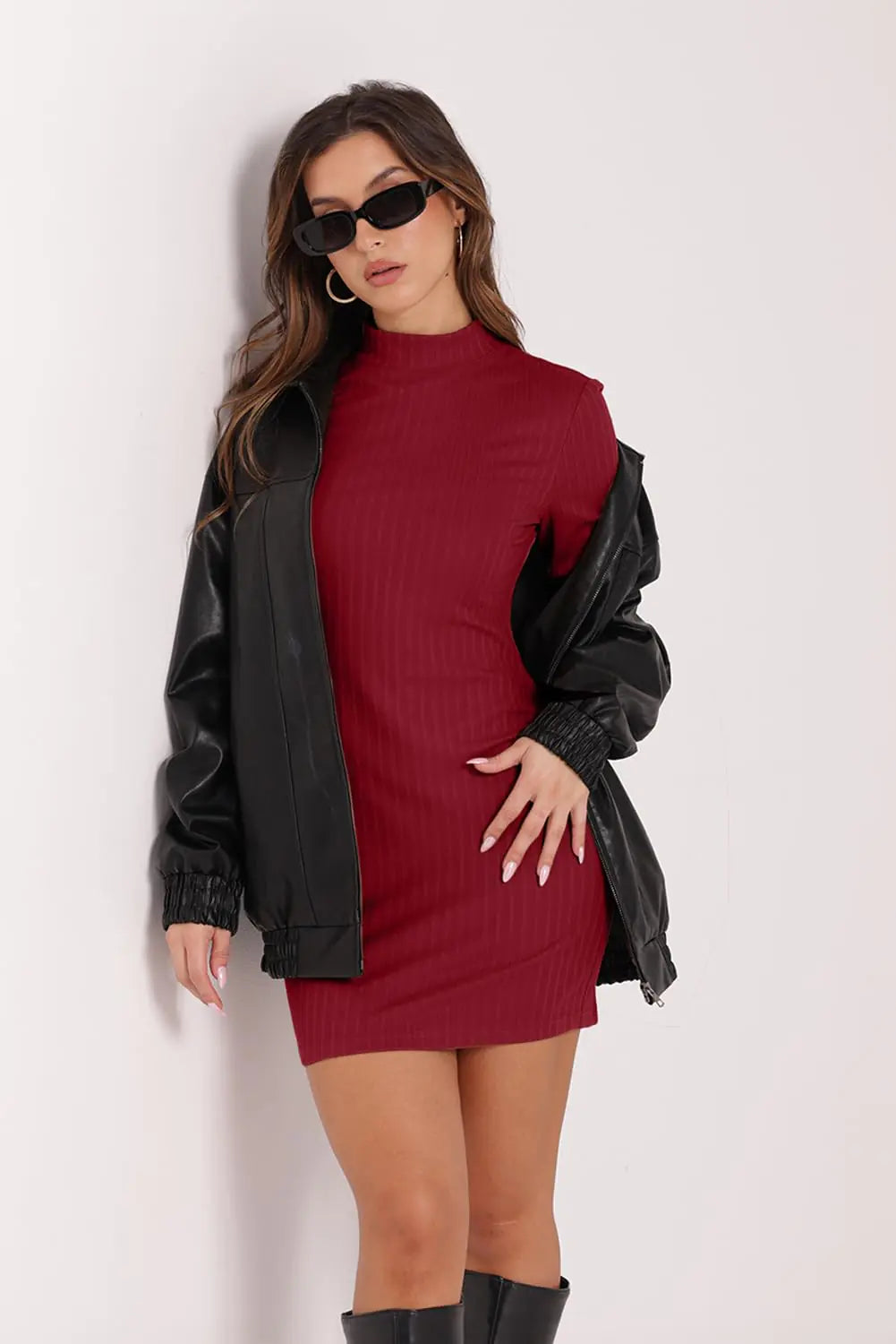 Women’s Long Sleeve Mock Neck Bodycon Dress