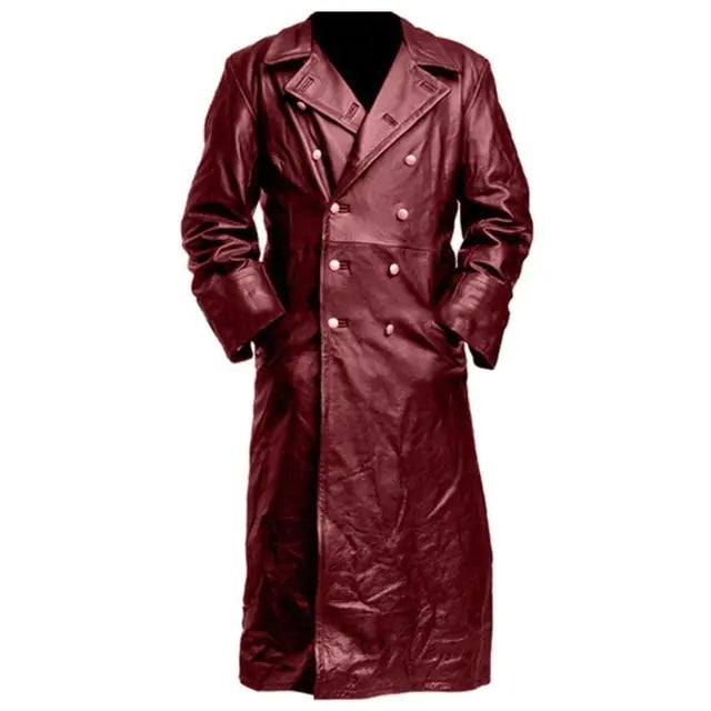 Buy red Black Leather Trench Coat