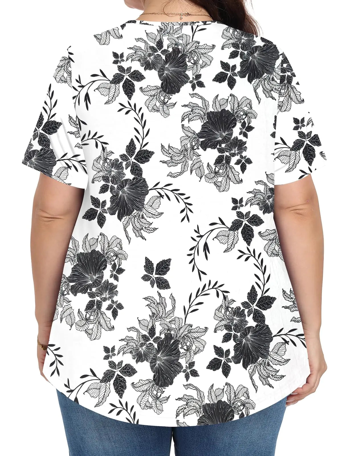 Plus Size Summer Blouse White Floral