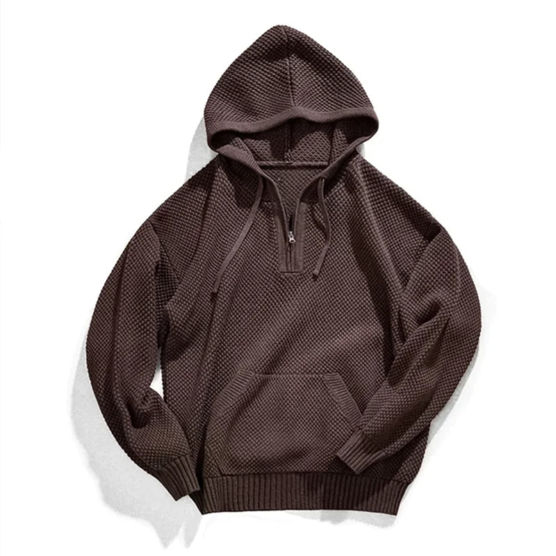 Buy brown Casual Knit Half-Zip Hoodie Sweater