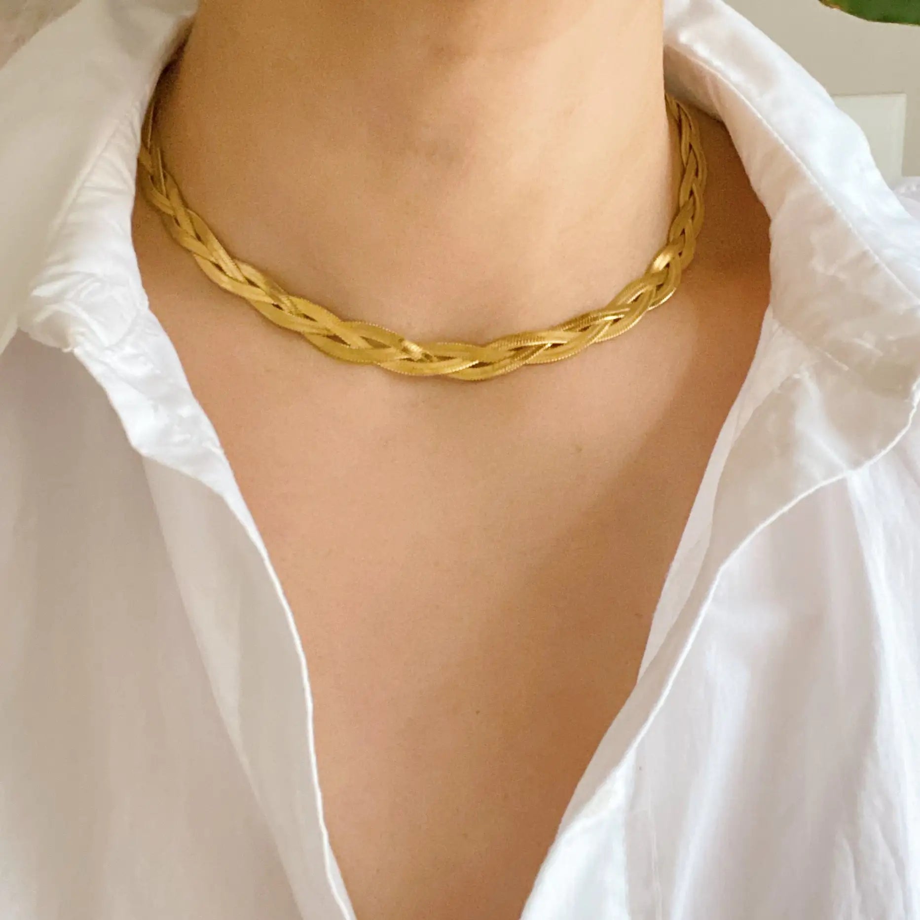 Braided Herringbone Chain Necklace - 0