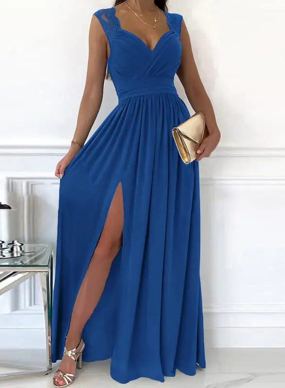 Women's V-Neck Ruched Bridesmaid Maxi Dress