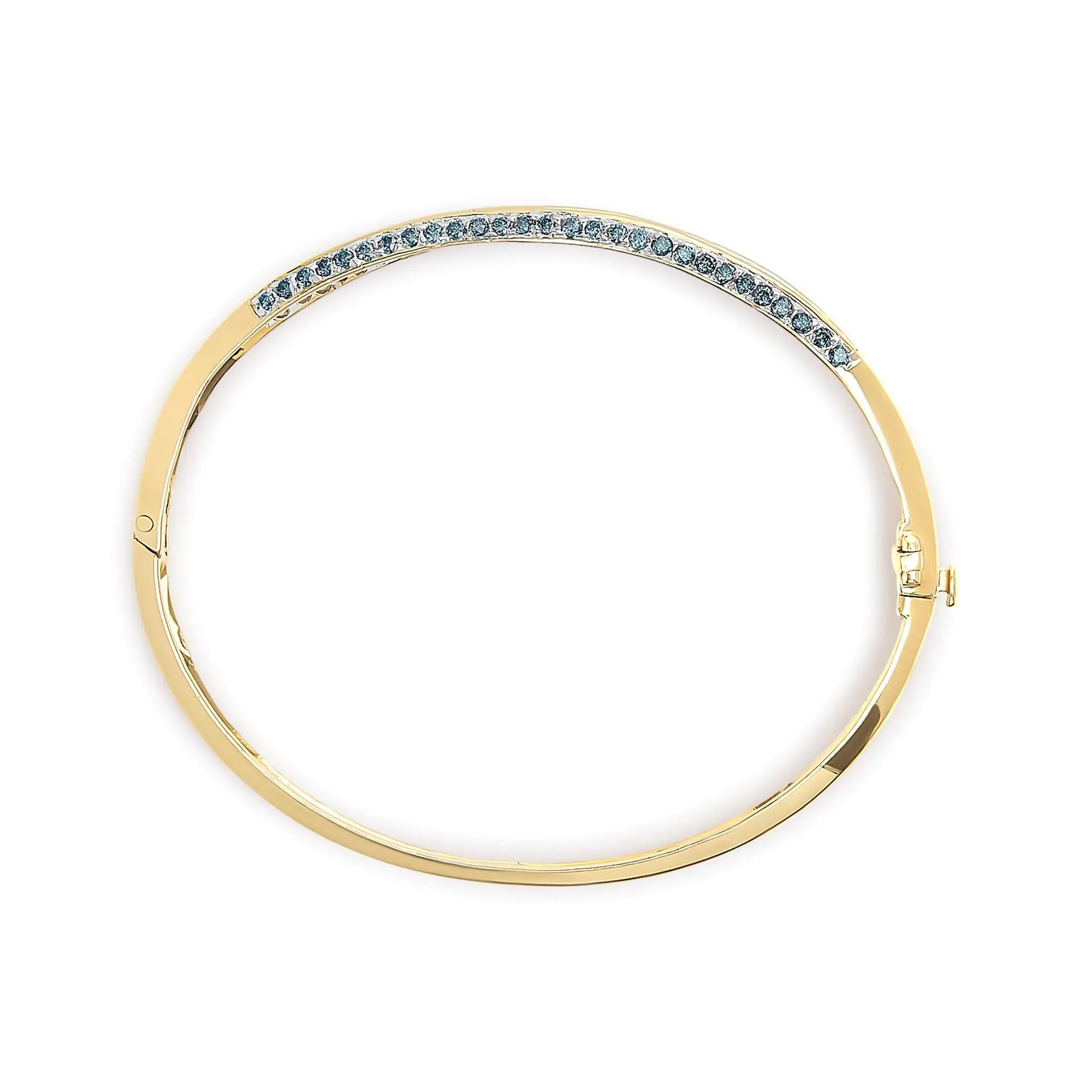 14K Yellow Gold 2.0 Cttw Treated Blue and White Diamond Bangle Bracelet (H-I Color, SI2-I1 Clarity) - Size 7 - 0