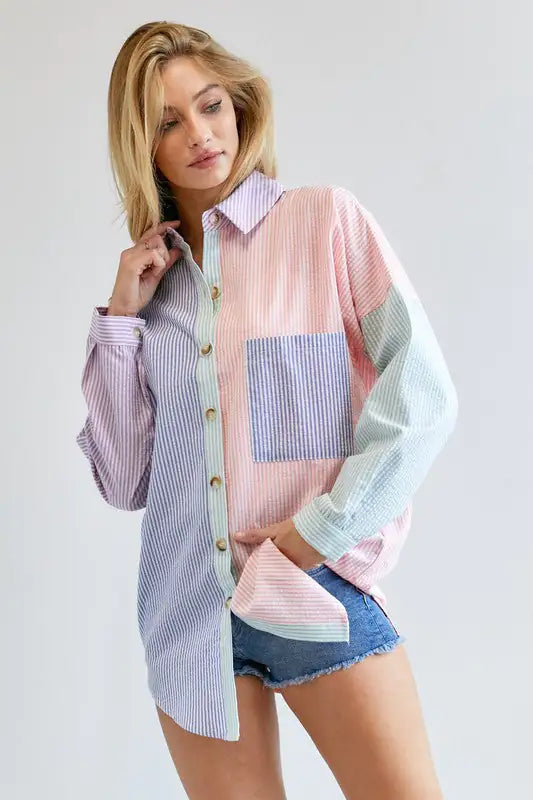 Multi Color Striped Button Down Shirt