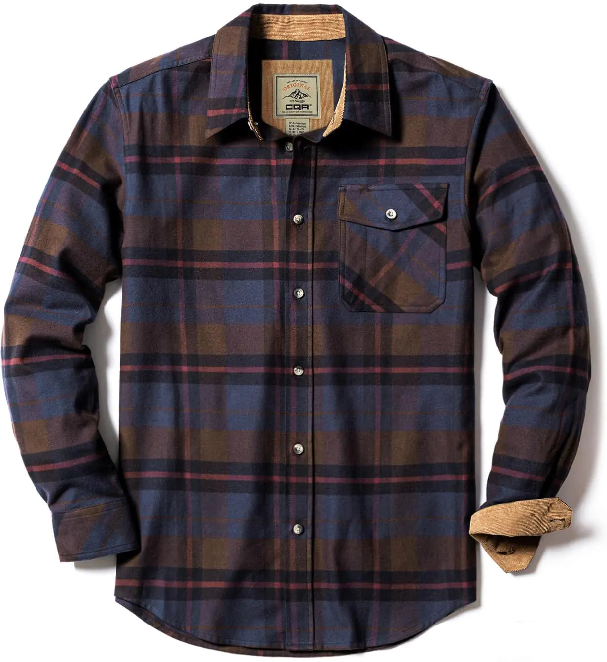 CQR Men's Cotton Flannel Plaid Shirt