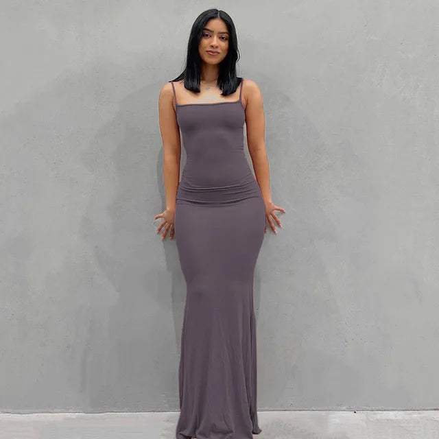 Buy brown Satin Slip Backless Maxi Dress