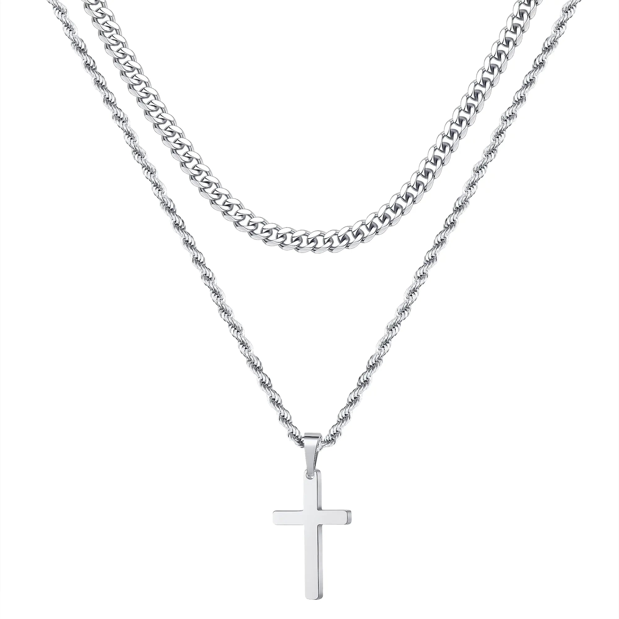 Men's Layered Stainless Steel Cross Necklace