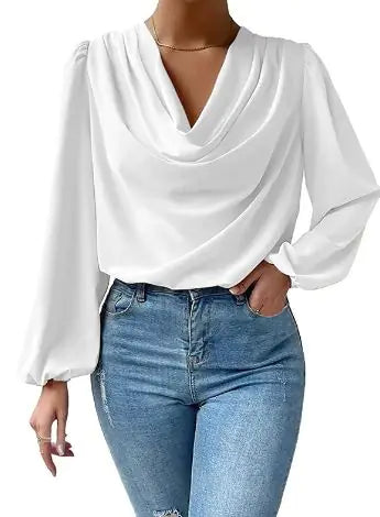 Buy white Fashion Women Blouses Pile Collar