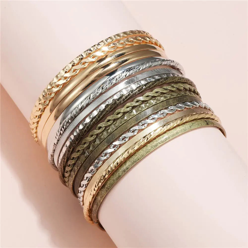 Gold Stackable Boho Bangle Bracelets Set