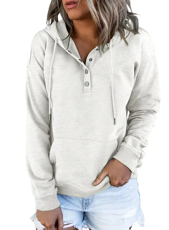 Buy gray-4 Dokotoo Women’s 2024 Button-Collar Hooded Pullover Sweatshirt