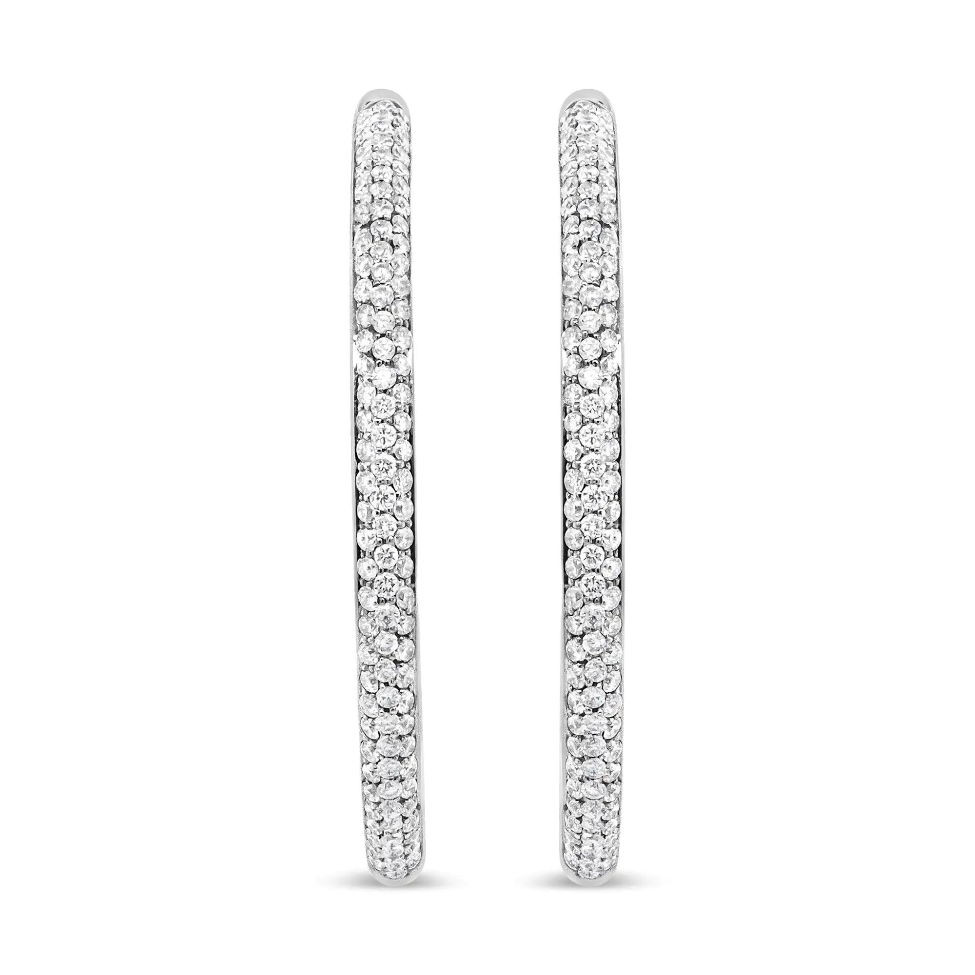 18K White Gold 2.00 Cttw Round-Cut Diamond Inner-Outer Hoop Earrings (F-G Color, VS1-VS2 Clarity)