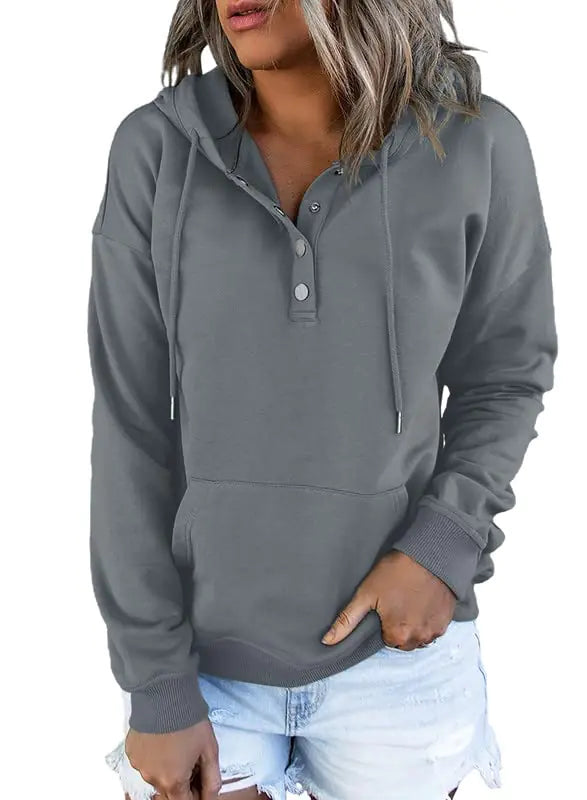 Buy gray Dokotoo Women’s 2024 Button-Collar Hooded Pullover Sweatshirt