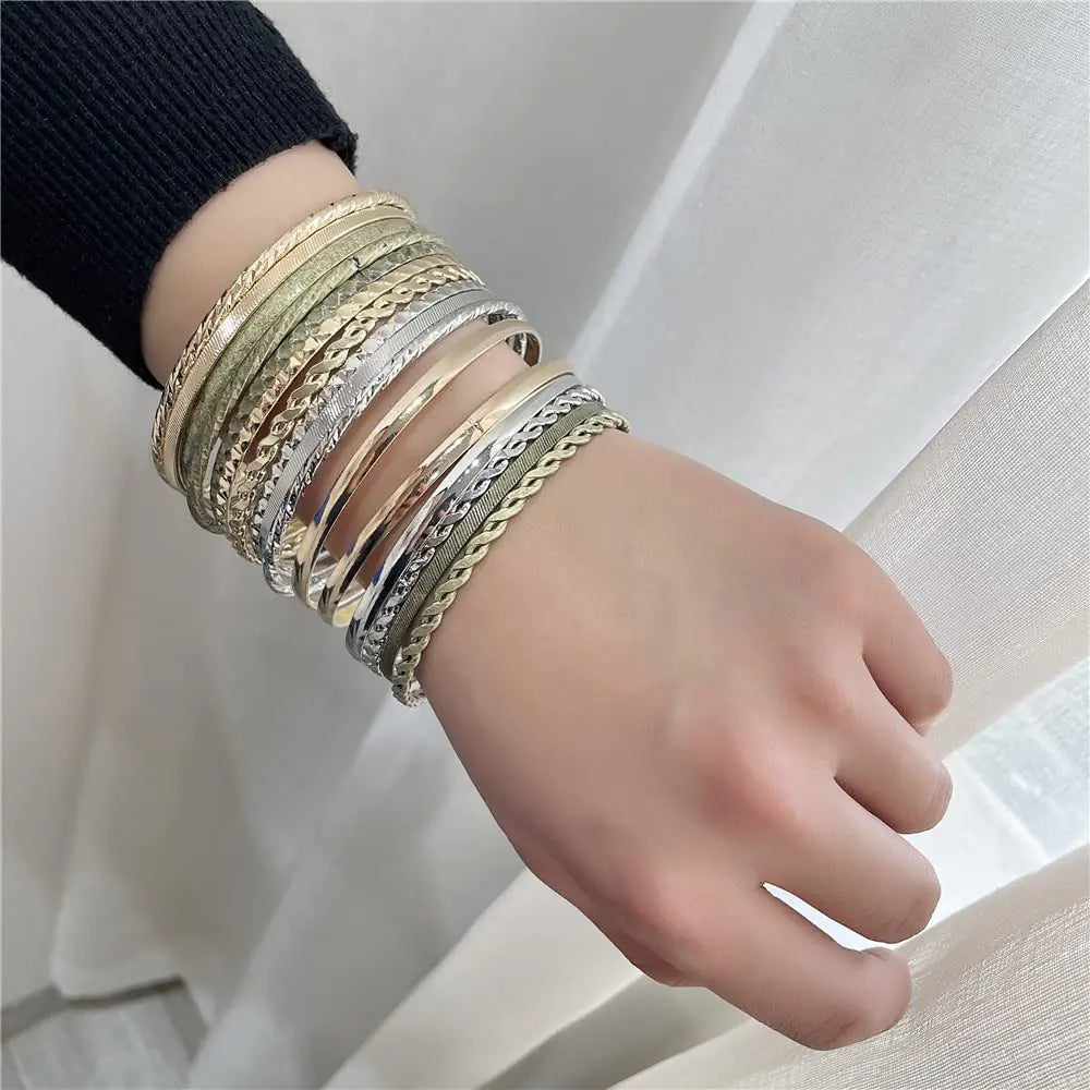 Gold Stackable Boho Bangle Bracelets Set