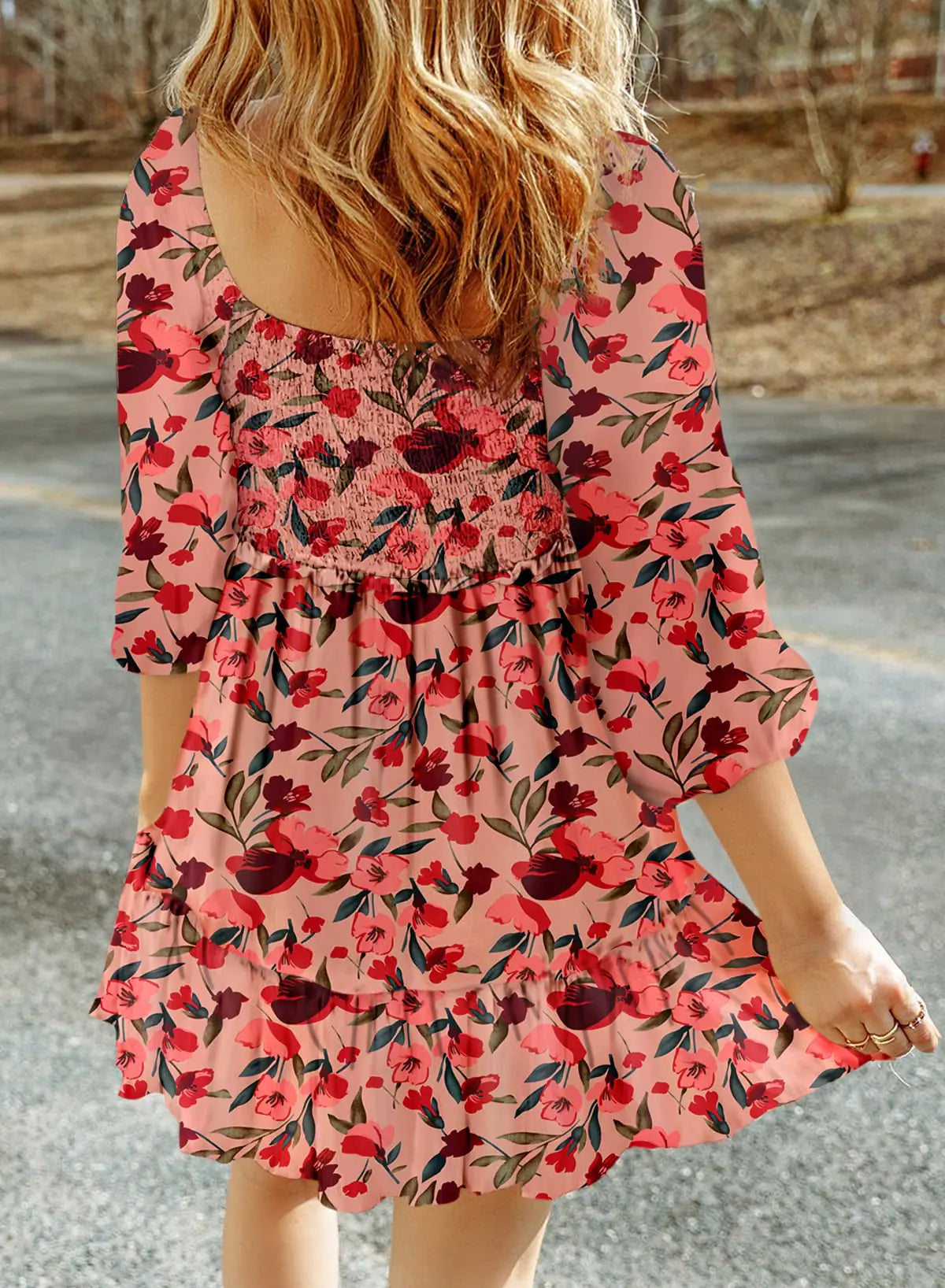 Boho Floral Square Neck A-Line Dress - 0