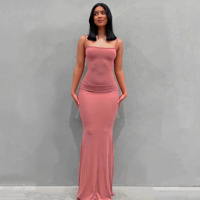 Buy pink Satin Slip Backless Maxi Dress