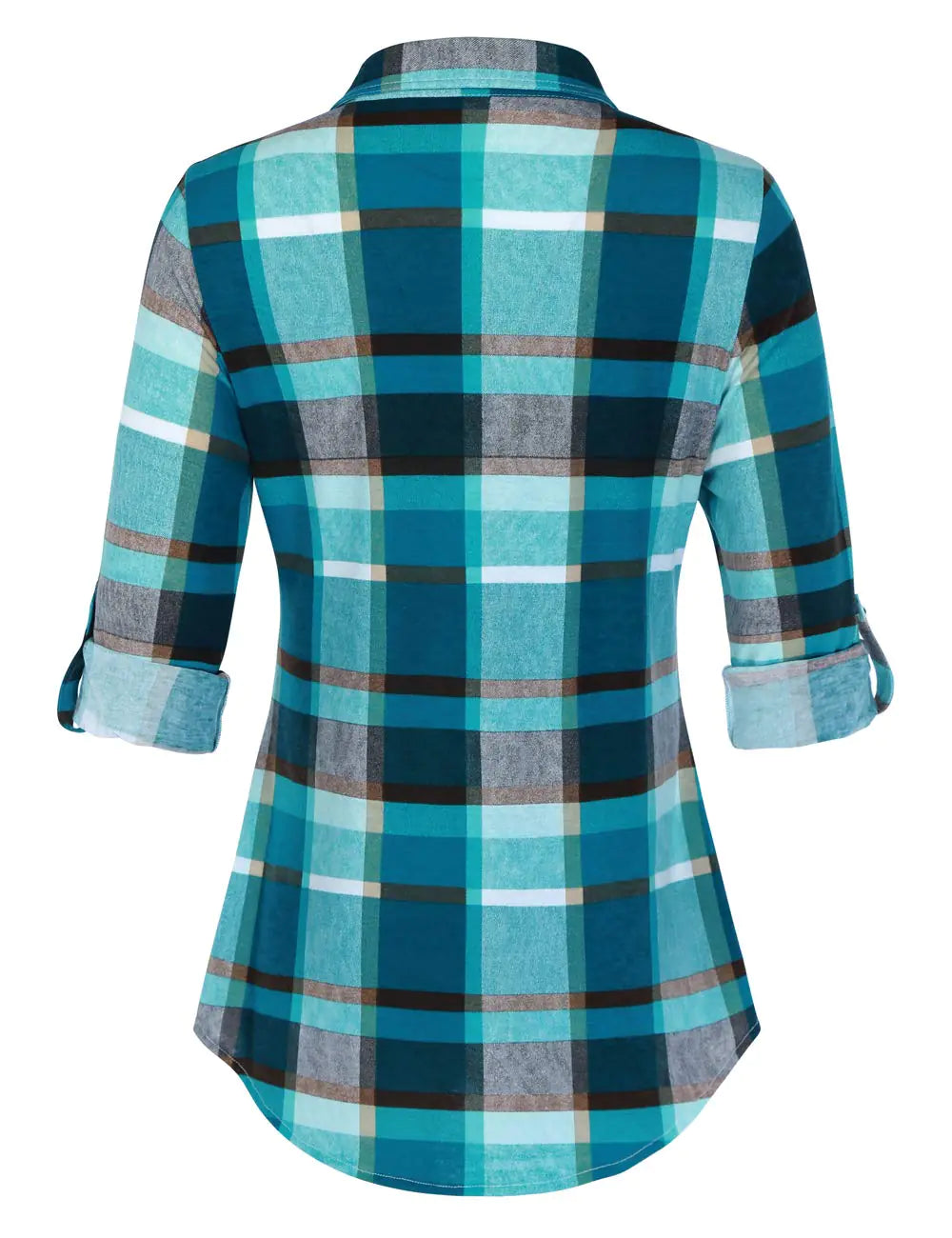 Women's Turquoise Plaid Roll-Up Shirt