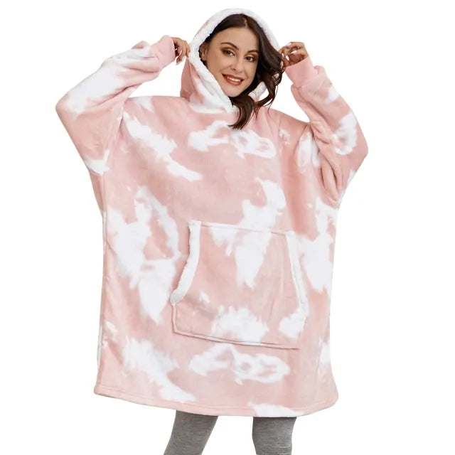 Buy tie-dye-pink Women Oversized Warm Winter Hoodies