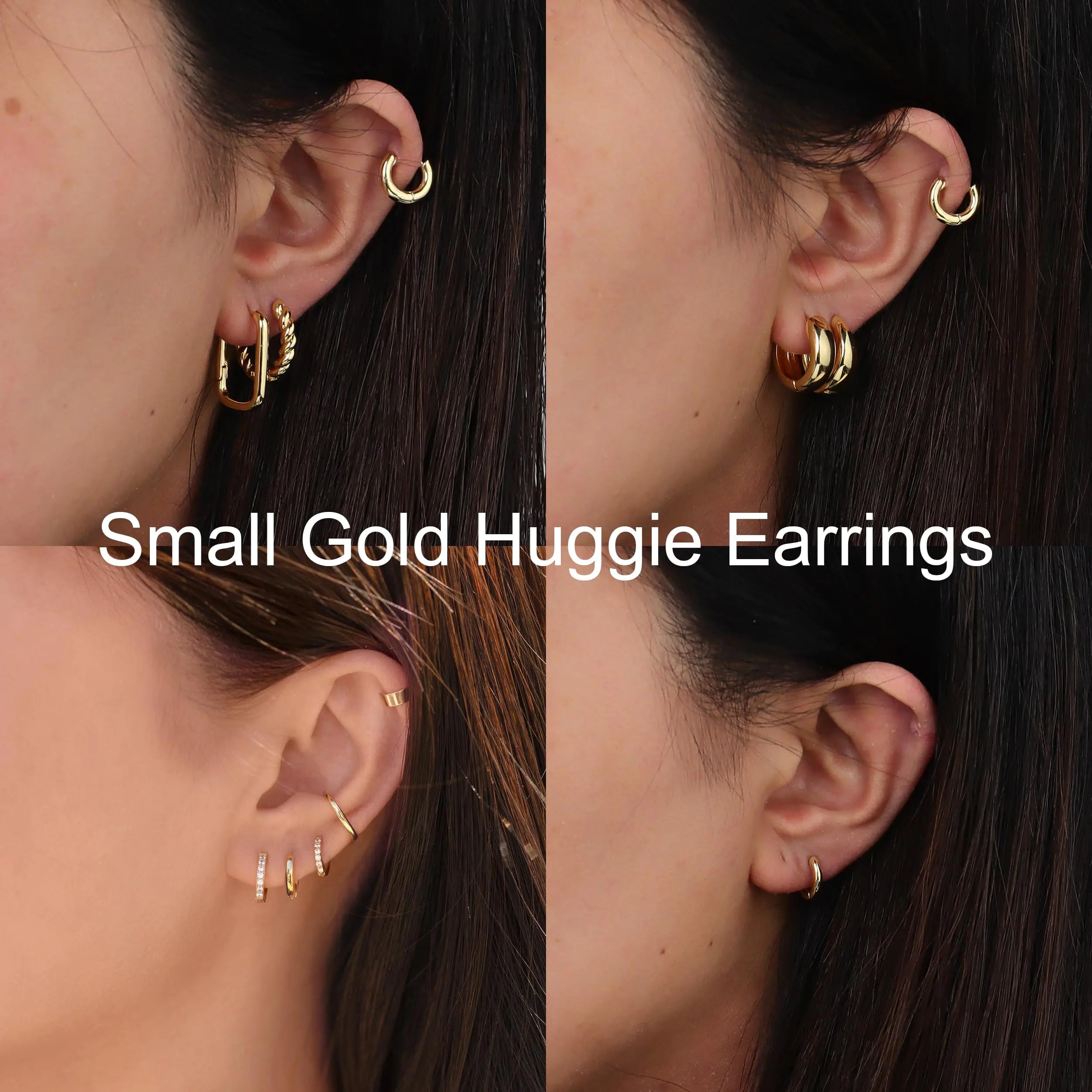 Small Gold Hoop Huggie Earrings Set for Women Non Tarnish 14K Gold Plated Lightweight Cartilage Earring Pack for Multiple Piercings for Sensitive Ears A:Gold-6mm+8mm+10mm+12mm+14mm