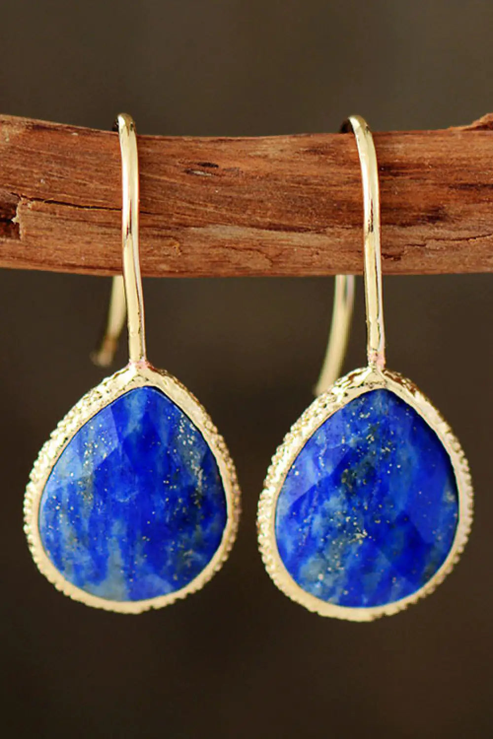 Buy royal-blue Handmade Natural Stone Teardrop Earrings