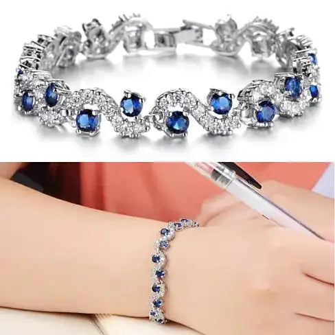 Diamond Crystal Bracelets In White Gold Plating