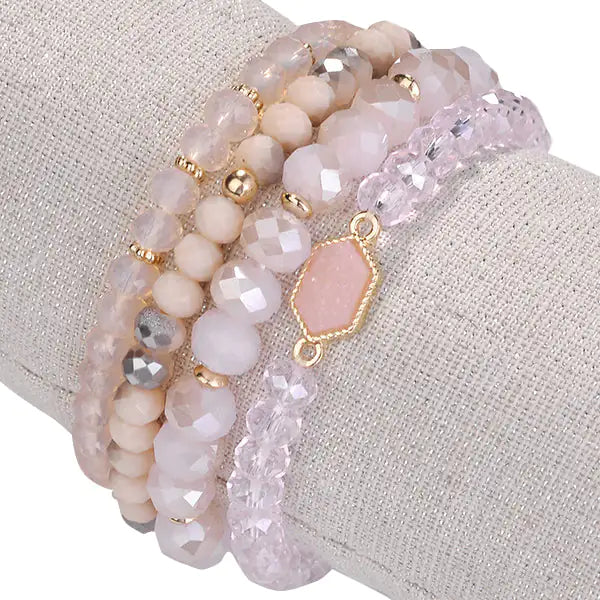 Buy peach-rose Arm Candy Natural Stone And Glass Crystal Bracelets