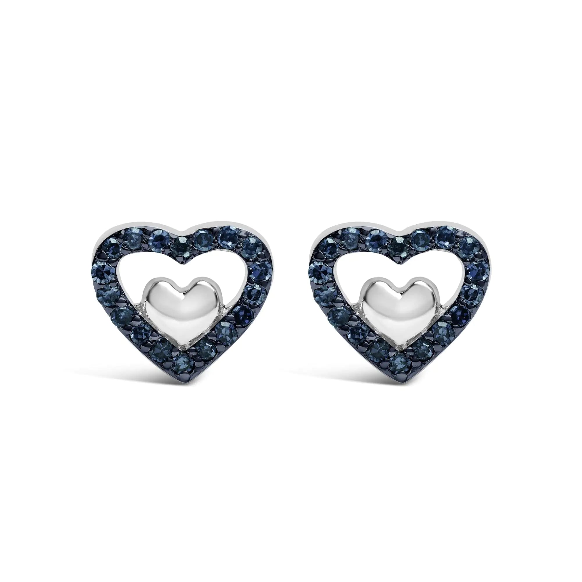 925 Sterling Silver 1/6 Cttw Diamond Open Double Heart Stud Earrings - Choice of Diamond Color