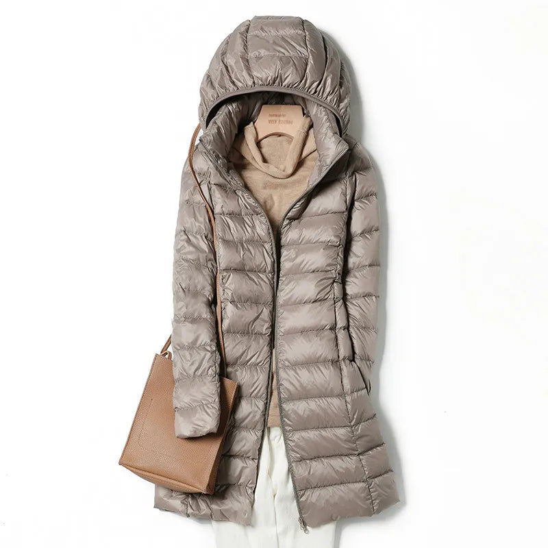 Buy khaki Plus Size Women&#39;s Mid-length Lightweight Down Jacket