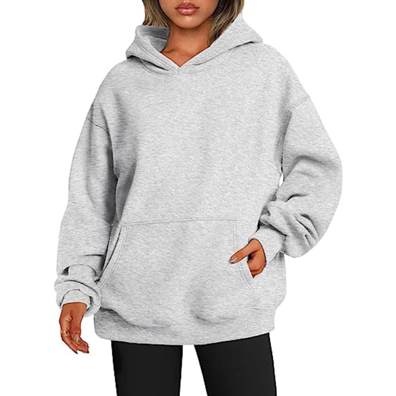 Buy light-gray Large Pocket Women Hoodies