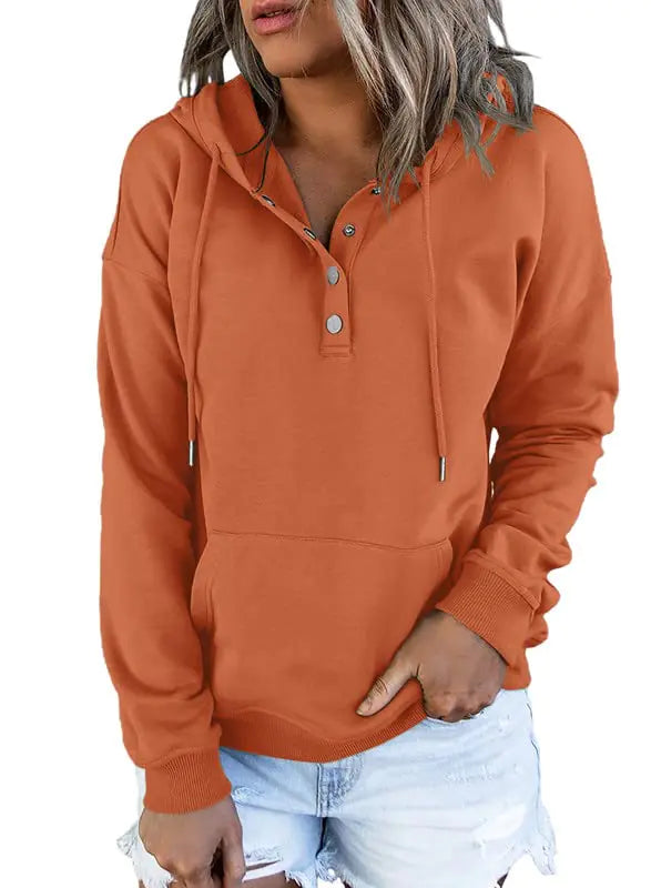 Buy orange Dokotoo Women’s 2024 Button-Collar Hooded Pullover Sweatshirt