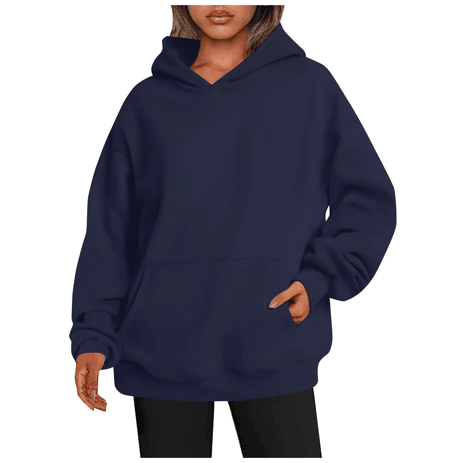 Buy navy-blue Large Pocket Women Hoodies