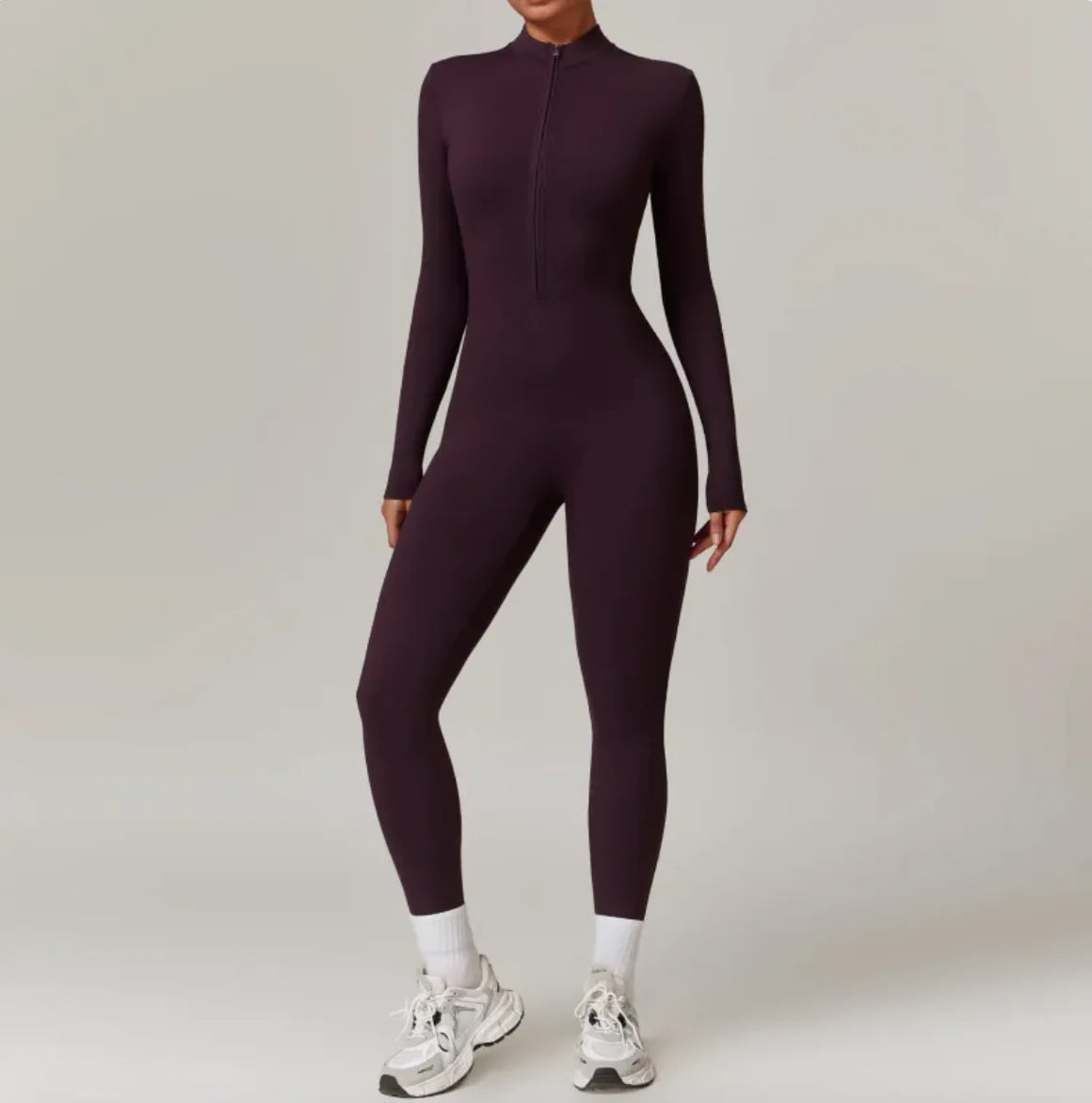 Buy grape-purple Women&#39;s Warm Zipper Yoga Jumpsuit