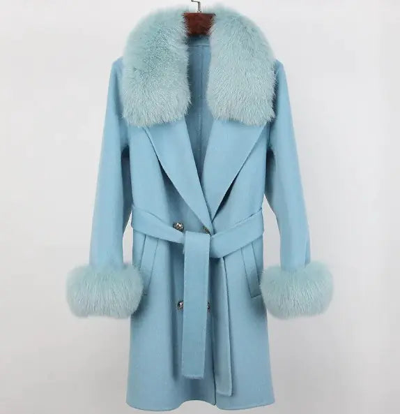 Buy sky-blue Woolen Long Overcoat