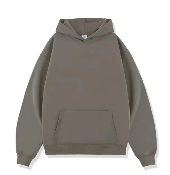 Buy fog-cement-grey Solid Color Loose Trendy Hoodies for Men