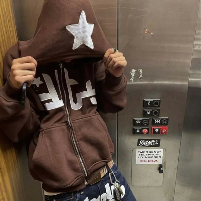 Buy ea01123-dark-grey Star Printed Zip Up Hoodies