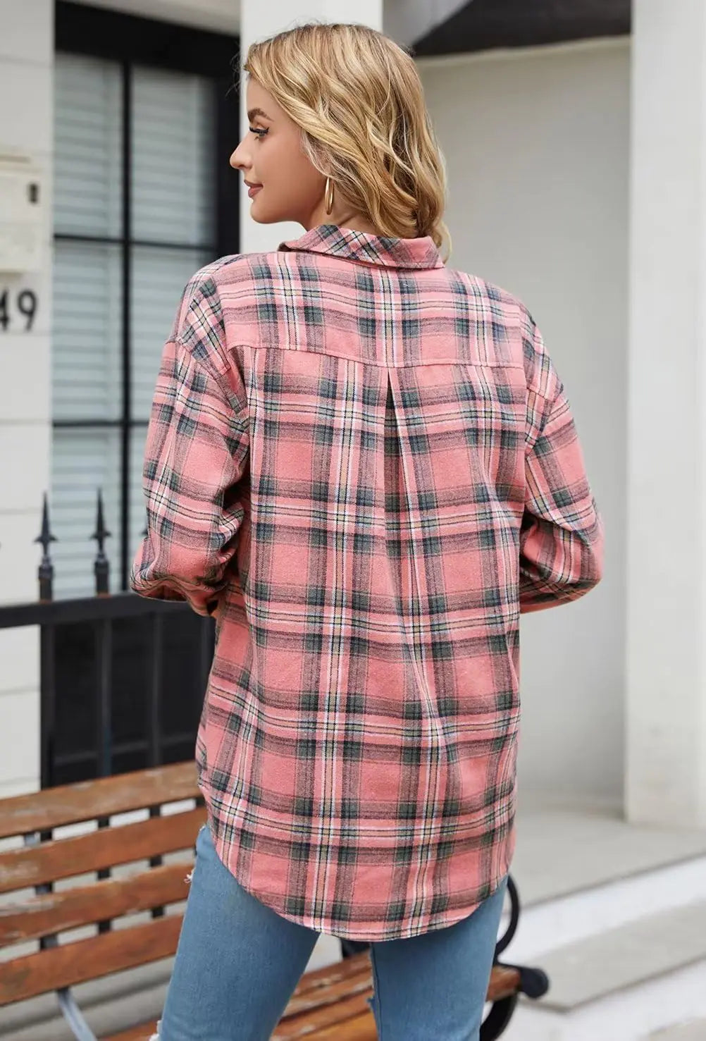 Womens Buffalo Plaid Flannel Button-Down Shirt