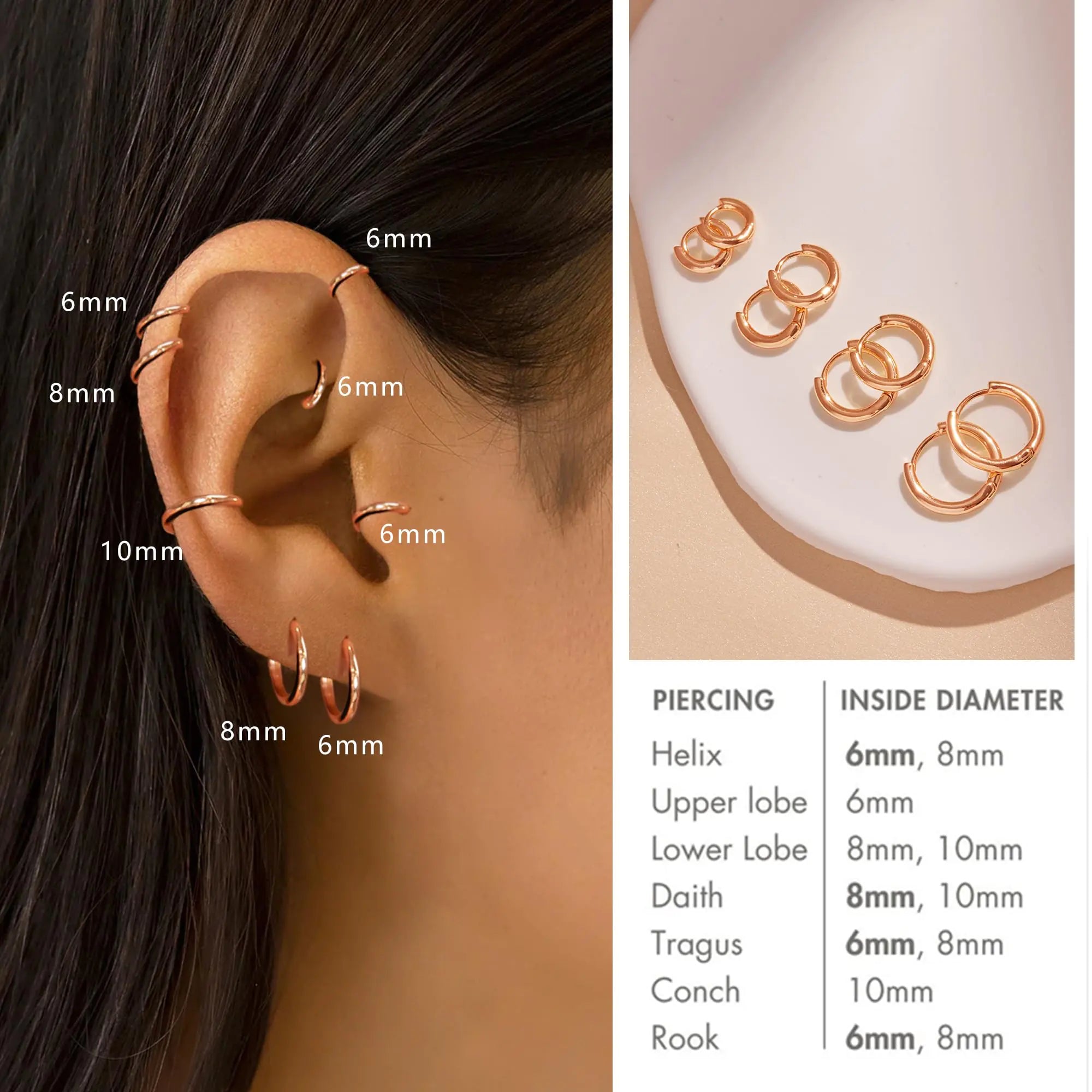 Small Gold Huggie Hoop Earrings Set for Women 14K Real Gold Plated Hypoallergenic Lightweight Earrings for Sensitive Ears Everyday Earrings Sets for Multiple Piercing Cartilage Hoop Earrings Stack Jewelry 12mm/12mm/12mm/12mm Rose Gold