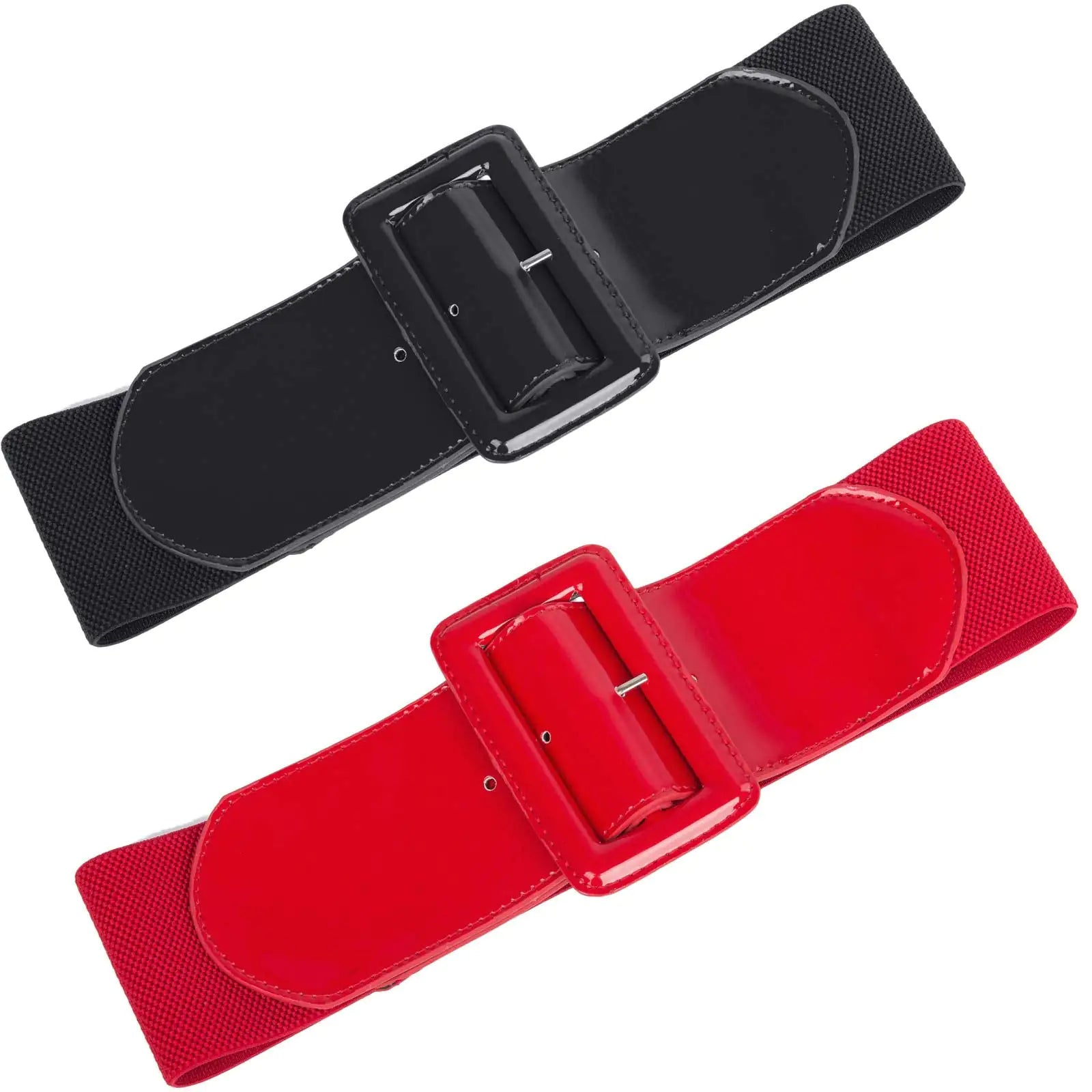 GRACE KARIN Women's Stretchy Belt 1950s 3 Inch Wide Elastic Belts Black+red Large