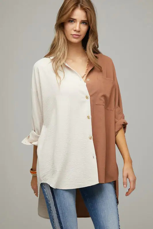 Two Color Button Down Shirt