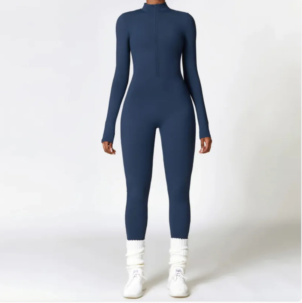 Buy badge-blue Women&#39;s Warm Zipper Yoga Jumpsuit