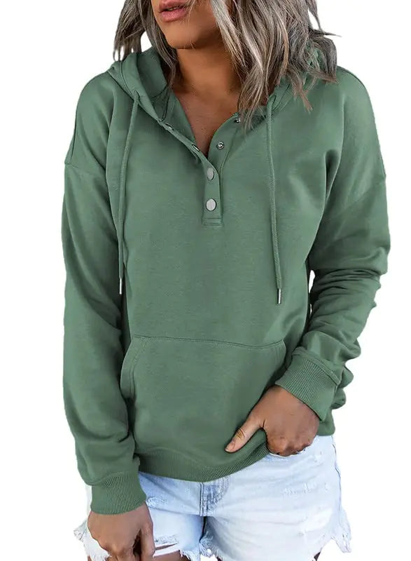 Buy green Dokotoo Women’s 2024 Button-Collar Hooded Pullover Sweatshirt