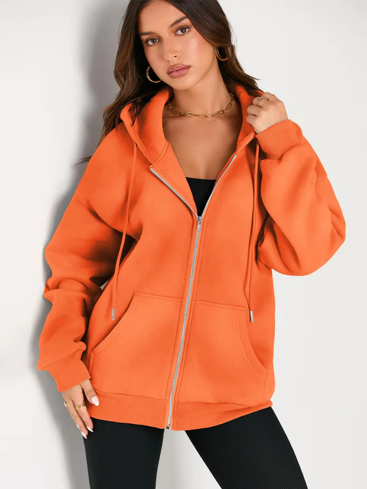 EFAN Women's Oversized Drawstring Zip-Up Hoodie