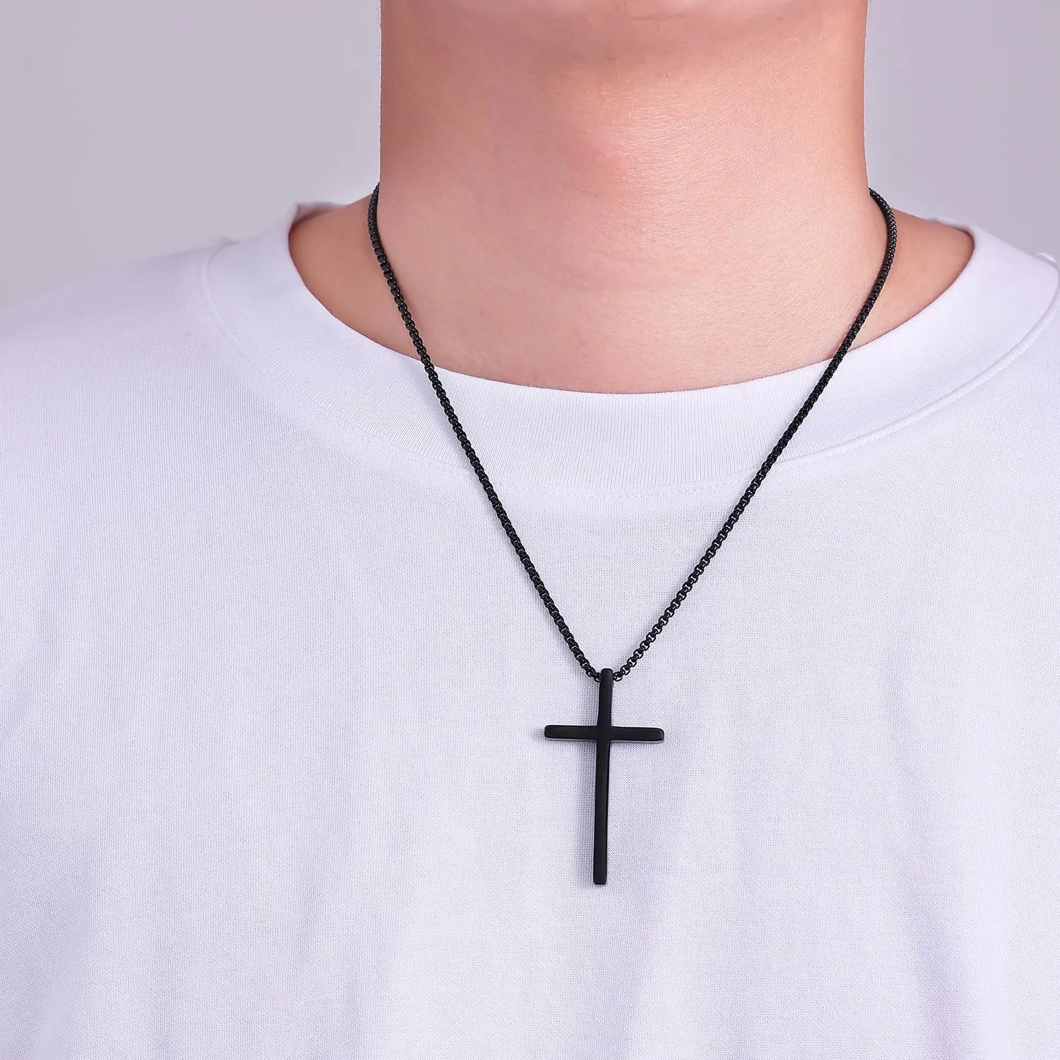 Buy big-black-cross-2-1-1-2 Men’s Stainless Steel Cross Necklace 22 Inch