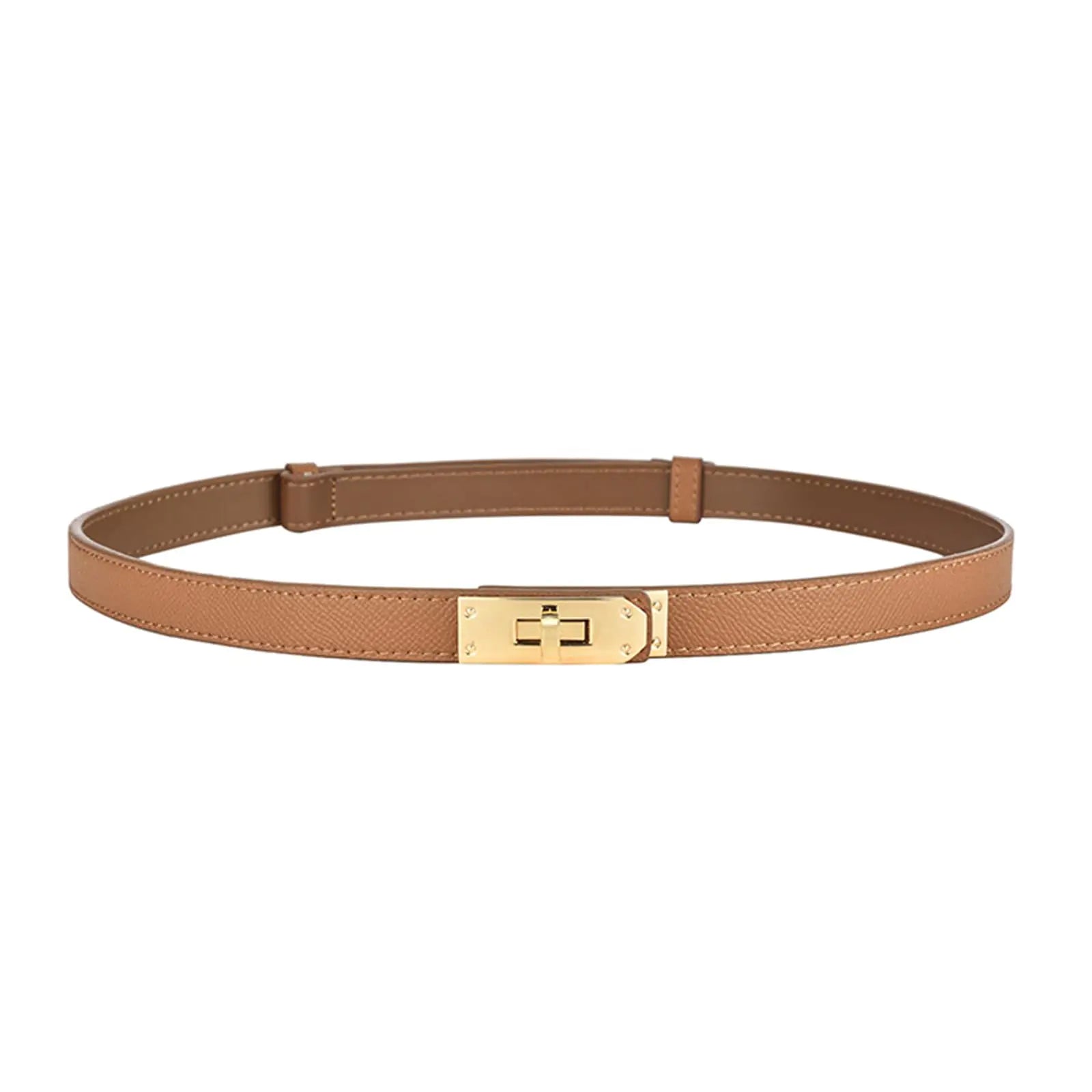 Buy caramel-color-with-gold-buckle FENLDY Adjustable Thin Belts For Womens Skinny Belts For Dresses Womens Solid Color Alloy Turn Lock Belts For Jeans Rose Red Silver Buckle