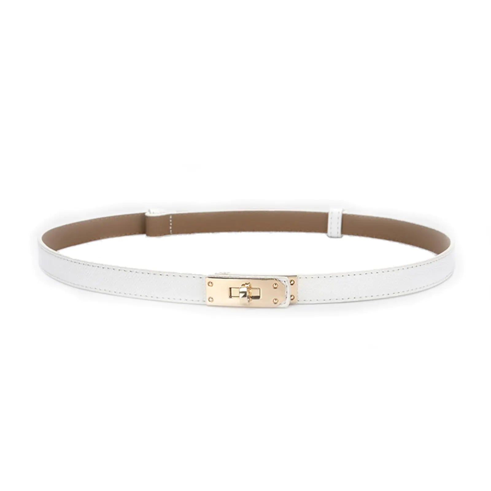 Buy white-gold Women&#39;s Skinny Leather Belt with Silver Buckle