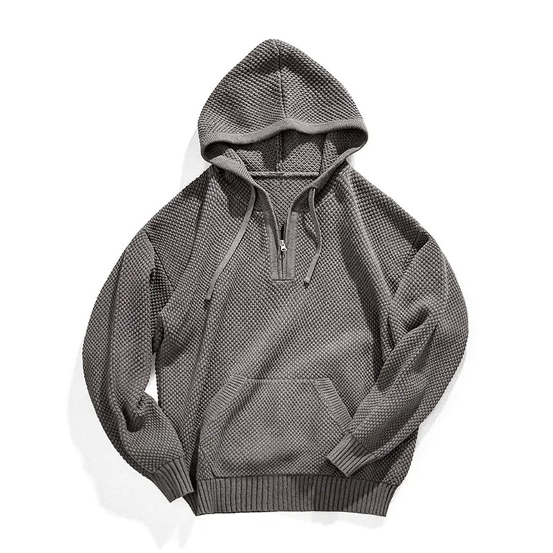 Buy gray Casual Knit Half-Zip Hoodie Sweater