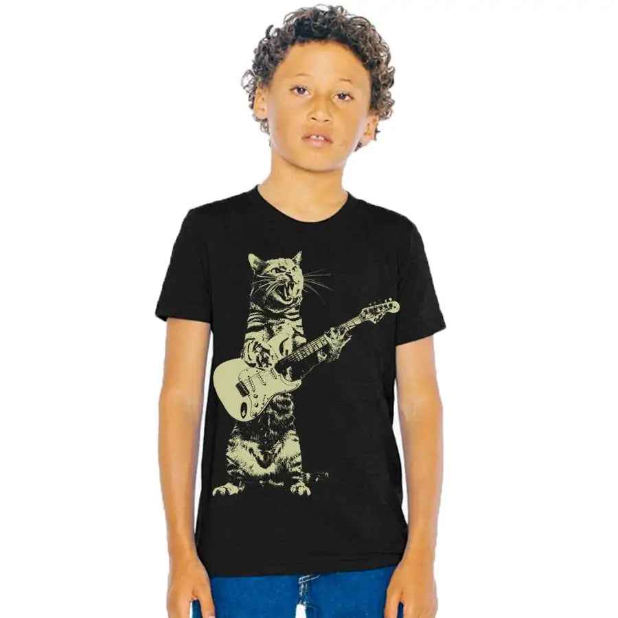 Kids Cat Playing Guitar T-Shirt