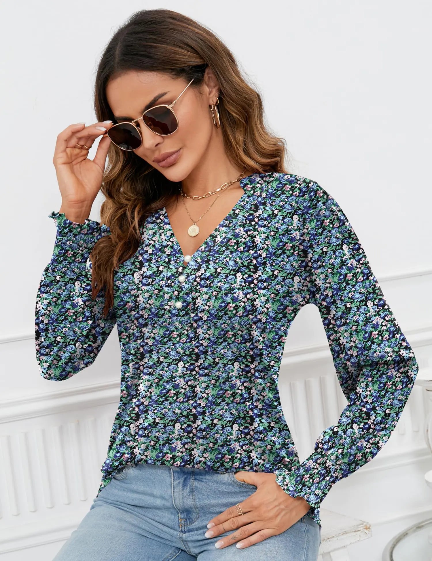 Women’s V-Neck Puff Sleeve Tunic