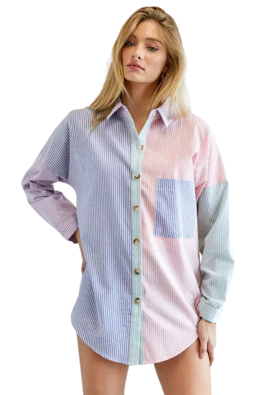 Multi Color Striped Button Down Shirt